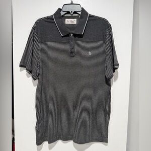 Original Penguin Men's Charcoal and White Striped Polo Shirt